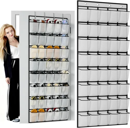 Miniatura 11 de homyfort Organizador de zapatos sobre la puerta, 24 bolsillos grandes de malla transpirable, estante colgante para zapatos que ahorra espacio
