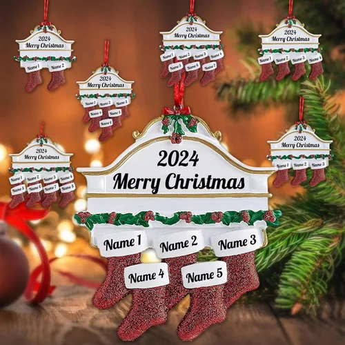 Miniatura 11 de Adornos de Navidad de renos 2021, con texto personalizable, familia de 3