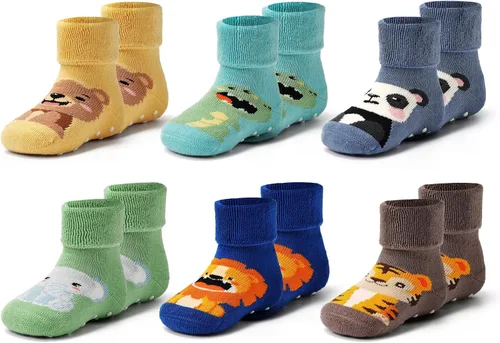 Miniatura 10 de Calcetines cálidos de invierno para bebés y niños, calcetines antideslizantes con agarres para bebés y niñas, calcetines de Navidad de felpa