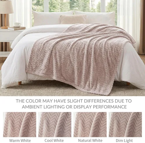 Miniatura 5 de Exclusivo Mezcla Manta Queen para cama, acogedora manta ligera de vellón con textura ondulada decorativa, adecuada para invierno, camello, 90 x 90