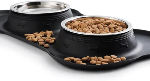 Miniatura 5 de Hubulk - Comedero doble de acero inoxidable con base de silicona antideslizante antiderrames y pala para alimento, para perros pequeños, medianos