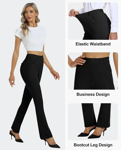 Miniatura 5 de MoFiz Pantalones de yoga para mujer, corte de bota, pantalones de trabajo, elásticos, para oficina, casuales, pantalones de golf pequeñosregular2931