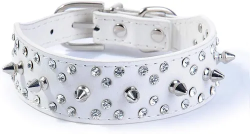 Miniatura 7 de Collar de perro de piel sintética con diamantes de imitación, suave y ajustable para perros medianos y grandes (S, negro)
