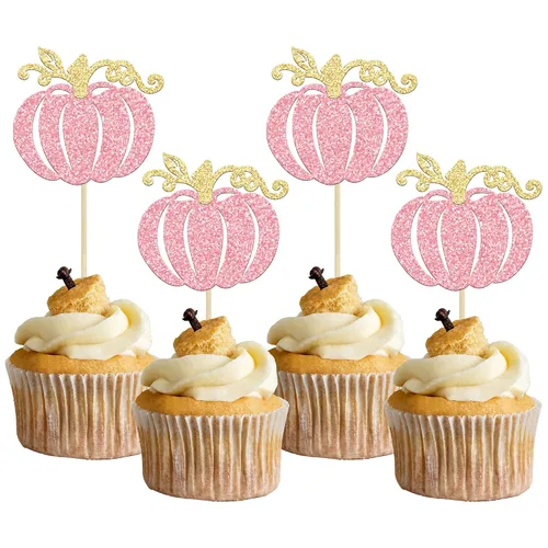Miniatura 12 de Gyufise 24 piezas de decoración de cupcakes de calabaza con purpurina para temática de otoño, Acción de Gracias, Halloween, baby shower, niños