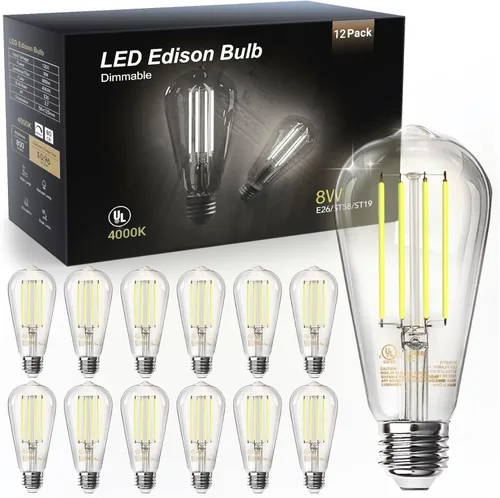Miniatura 10 de TJOY Paquete de 4 bombillas LED Edison ámbar vintage, equivalente a 60 W, regulables, 8 W, 800 lúmenes, blanco suave de 2200 K, ST58, bombillas