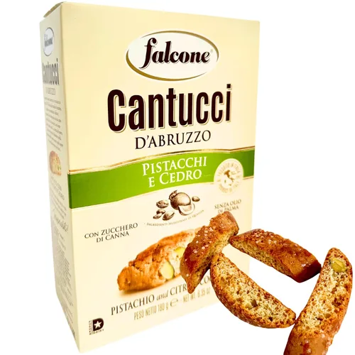 Falcone Biscotti de pistacho Cantucci de Italia 6.35 onzas (6.35 oz) Galletas de Cantuccini con pistachos y limón - Galletas italianas importadas -