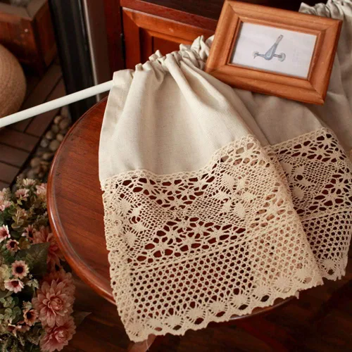Miniatura 7 de Cenefa de cortina rústica bohemia para ventana de cocina, casa de campo, hecha a mano, entretejido de encaje de ganchillo, tela de algodón, cortinas