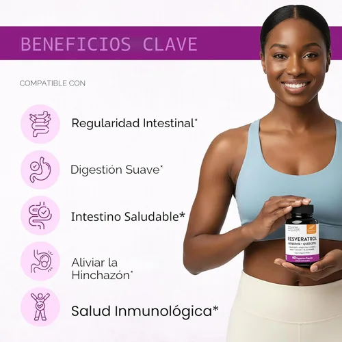 Miniatura 2 de Resveratrol con suplemento de berberina para apoyo a la salud intestinal 60 cápsulas digestivas para mujeres y hombres Con extracto de té verde