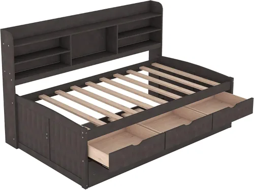 Miniatura 8 de Harper & Bright Designs Cama Capitán Tamaño Individual con Estanterías Integradas/3 Cajones de Almacenamiento/Cama Nido, Marco de Cama Diván