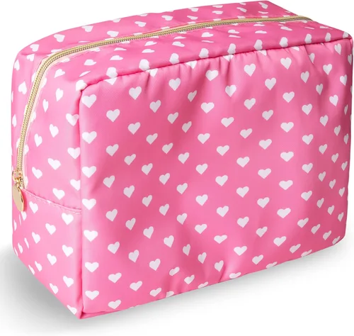 Miniatura 71 de izuzta Bolsa de maquillaje pequeña de nylon para bolso, linda bolsa de cosméticos con cremallera, bolsa de maquillaje preppy, Azul, Mini 2-Azul