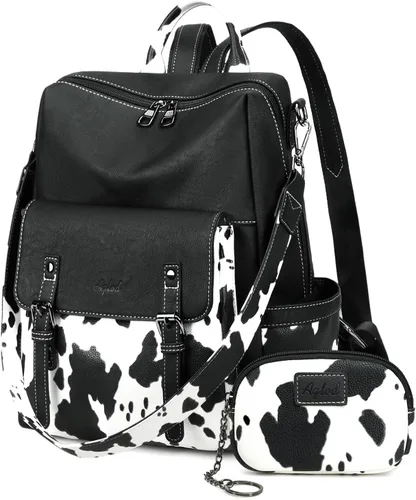 Miniatura 15 de AGLOD Mochila de cuero sintético para mujer, bolsos de viaje de moda para mujer, bolsos de viaje de trabajo de imitación, Beige- negro-marrón