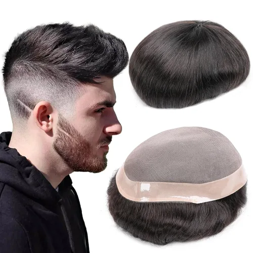 Miniatura 24 de Toupee - Sistema de reemplazo de cabello para hombres, cabello humano real, 5 x 7 pulgadas, base de encaje mono, extensión duradera para hombre