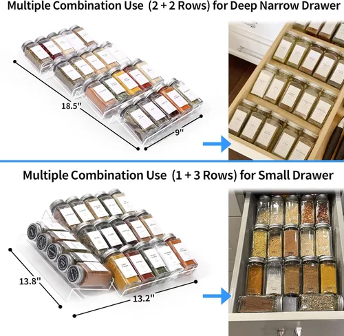 Miniatura 3 de MIUKAA Organizador de cajón de especias de acrílico transparente, 4 niveles - 1 juego de inserto de cajones para frascos de condimentos, bandeja