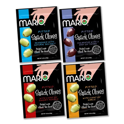 Miniatura 11 de Mario Camacho Alimentos Aceitunas sin hueso, aceituna Kalamata con un toque de tomillo, 1,05 oz (paquete de 12 unidades)