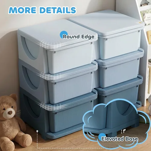 Miniatura 7 de Qaba Unidad de almacenamiento de 3 niveles para niños, organizadores de juguetes y almacenamiento con 6 cajones para dormitorio de niños, guardería