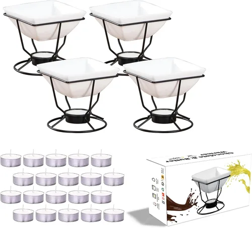Miniatura 11 de Luvan 4 calentadores de mantequilla, calentadores de mantequilla para mariscos con 20 velas de candelita, juego de calentador de mantequilla