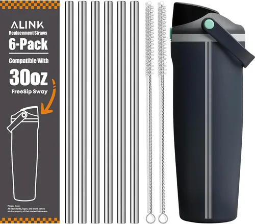 ALINK Pajitas de acero inoxidable para botella de agua Owala FreeSip Sway de 30 onzas, paquete de 6 popotes de repuesto de metal reutilizables solo