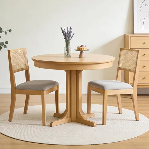 Juego de 2 sillas de comedor de ratán, sillas de comedor de cocina con respaldo de bastón, silla tapizada de ratán moderna de mediados de siglo,
