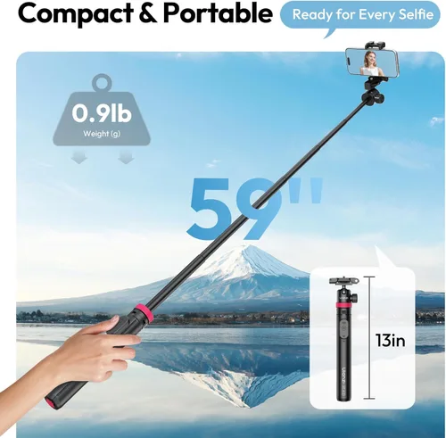 Miniatura 6 de ULANZI Trípode para teléfono abierto automático de 0.01s con control remoto, MT44B 59 pulgadas para selfie stick trípode con doble montaje