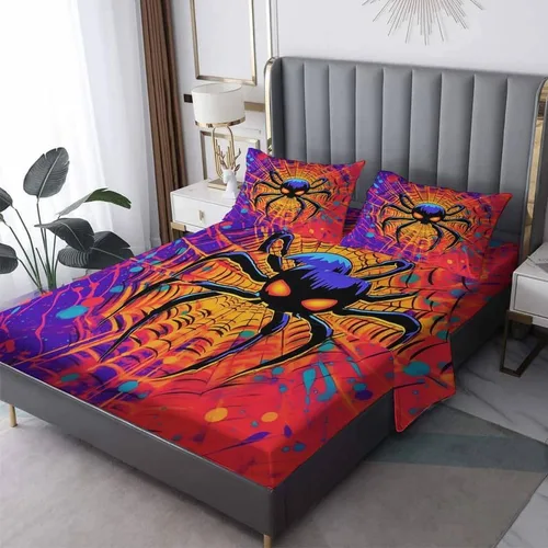 Juego de sábanas tamaño individual: sábanas de araña, sábanas y fundas de almohada de telaraña, microfibra suave, bolsillo profundo y sin arrugas,