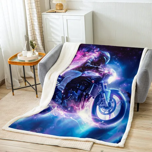 Miniatura 30 de Manta de forro polar de motocross para cama, sofá, niños, deportes extremos de motocicleta, manta mullida para motocross, motocicleta, manta Sherpa