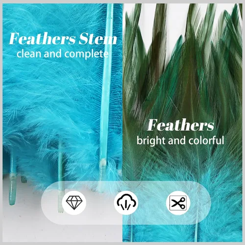 Miniatura 5 de Plumas para manualidades, 240 piezas de 5-7 pulgadas de color azul agua, plumas de gallo Saddle Hackle, plumas a granel para bodas, fiestas en casa