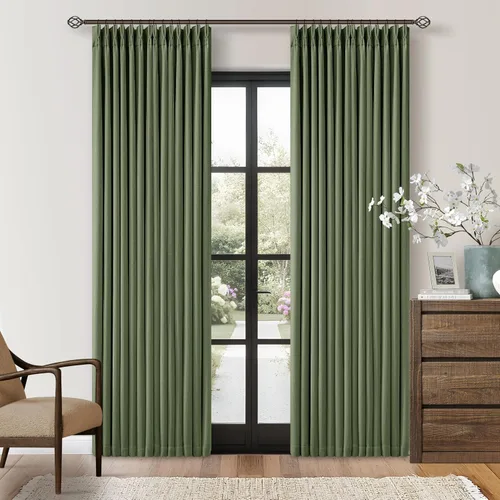 Miniatura 102 de Juego de 2 paneles de cortinas plisadas negras de 80 pulgadas para sala de estar, cortinas plisadas de lino con forro de 80 pulgadas de largo, 100%