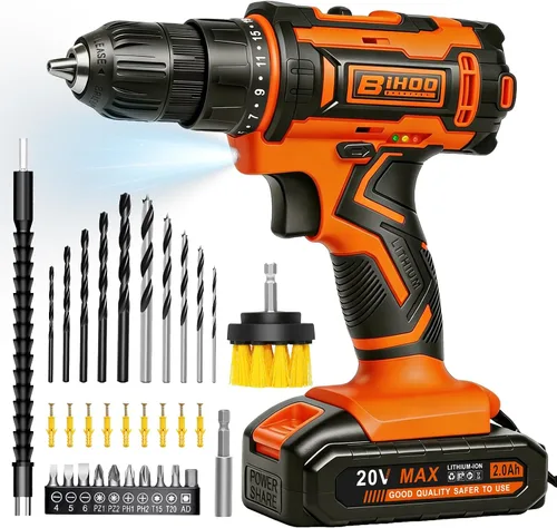 Miniatura 10 de Purple 20V Cordless Drill Electric Drill set, Electric Screwdriver with 2 Batteries & Charger, 3/8" Keyless Chuck, 25+1 Torque 2-Speed Hammer Drill