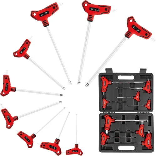 Miniatura 9 de TOMMARS Juego de 9 piezas de llaves Allen con mango en T, juego de llaves hexagonales con mango en T de extremo de bola métrica, 2-10 mm métricas