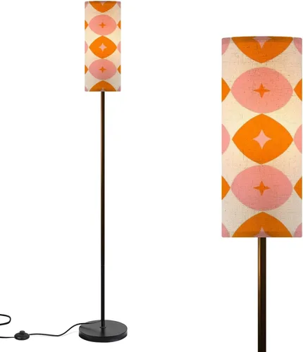 Mid Century Modern Floor Lamps for Living Room 50s Seamless Standing Lamps with Linen Lampshade Tall Lamp Metal Pole Lamp for Bedroom Office Reading