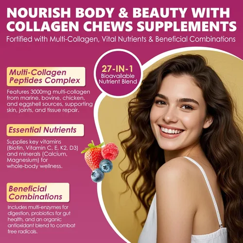Miniatura 6 de Gomitas de colágeno + masticables suaves de biotina de 3000 mg para mujeres y hombres, péptidos de colágeno ultra hidrolizados que aumentan tipo I