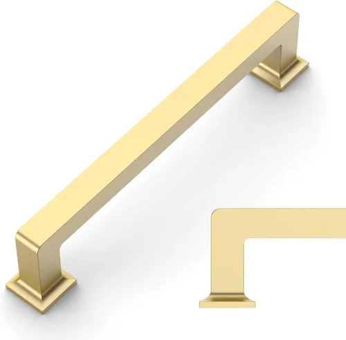 Miniatura 30 de Amerdeco - Paquete de 10 tiradores de latón cepillado para armarios con orificio central de 3 pulgadas (76 mm), tiradores para armarios de cocina