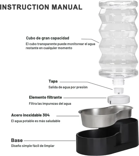 Miniatura 3 de RIZZARI Tazón dispensador de agua para perros: dispensador automático para mascotas grande de 8L en acero inoxidable negro con filtro triple y Negro