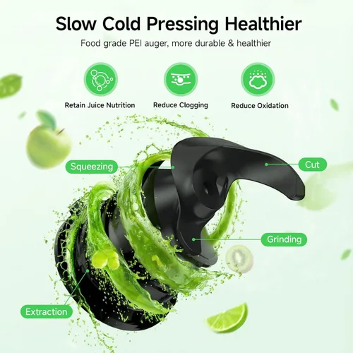 Miniatura 7 de Exprimidor de prensa en frío de 400 W, conducto de alimentación de 5.8 pulgadas de ancho, máquina exprimidora lenta para frutas y verduras enteras