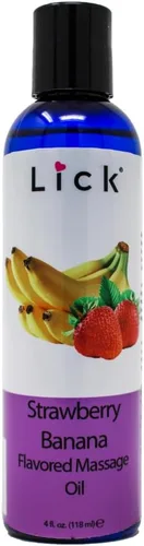 Lick Aceite de masaje con sabor a fresa y plátano, aceite de masaje comestible de fruta dulce cremosa con vitamina E, deslizamiento suave y seguro