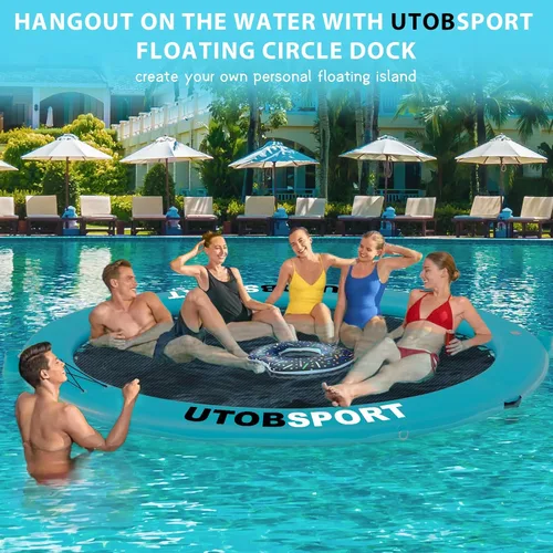 Miniatura 4 de Inflatable Water Hammock Floating Dock 8FT / 10FT Water Floating Island Raft for Lake Boat Pool Ocean Adults Kids, with W/Cupholder & Pump Azul