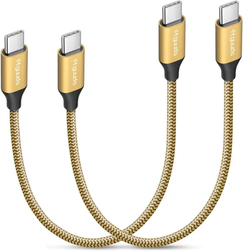etguuds Cable USB C a USB C dorado de 1 pie, paquete de 2 cables USBC a USBC de 60 W, cable de carga tipo C a C, cable de carga rápida para iPhone