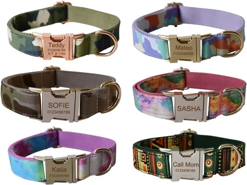 Miniatura 2 de Collar personalizado para perro con hebilla metálica - Collares para mascotas personalizados con nombre y número de teléfono (Bohemio)