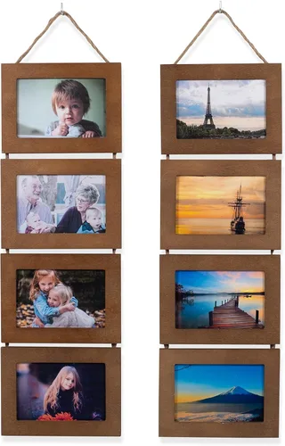 Miniatura 7 de Wallniture Aries - Portarretratos verticales para decoración de pared, 4 x 6 pulgadas, 8 aperturas para collage de fotos, juego de 2 (nogal)