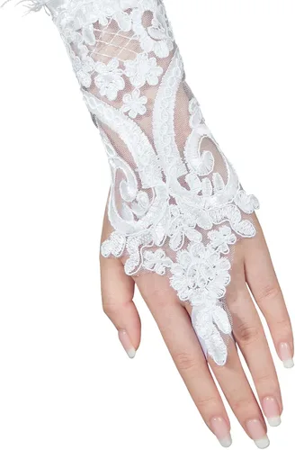 Miniatura 3 de Komorebi Guantes largos de encaje con plumas de Halloween para mujer, guantes de encaje para disfraz de bruja, guantes de codo de malla