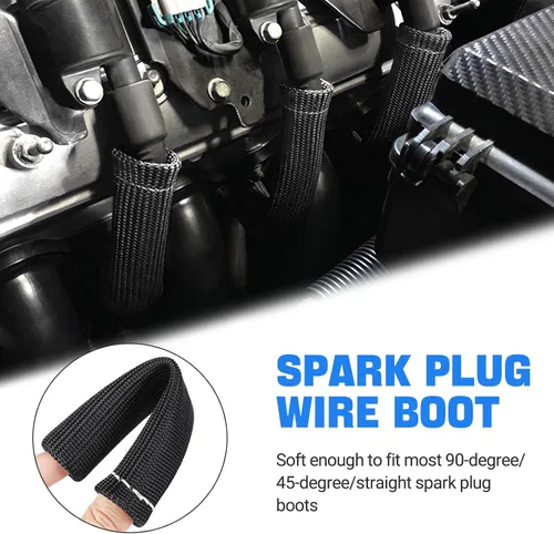 Miniatura 2 de Cable de bujía de protección contra el calor de la manga de 2500 ° de la bujía protector de arranque Botas Wrap para SBC BBC 350 454 8 piezas tapas