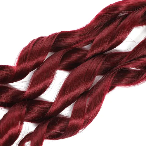 Miniatura 3 de Cabello Rizado Francés para Trenzar de 18 Pulgadas, 8 Paquetes Color Borgoña - Cabello para Trenzar Pre-Estirado con Rebote - Extensiones de Cabello