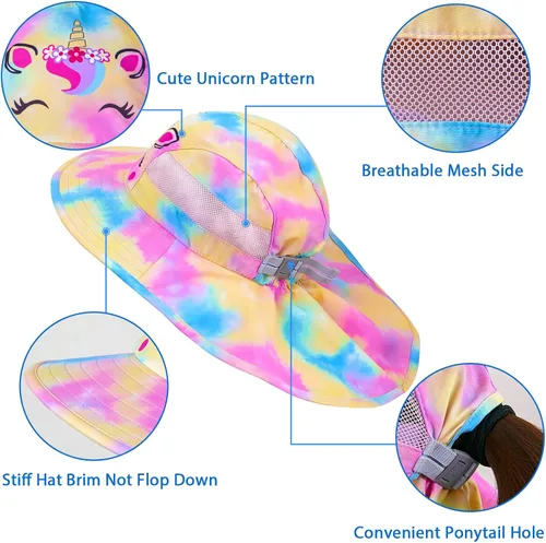 Miniatura 149 de Sombrero de sol para niños, protección UV, unicornio, verano, playa, jugar con ala ancha, solapa para el cuello para niñas y niños
