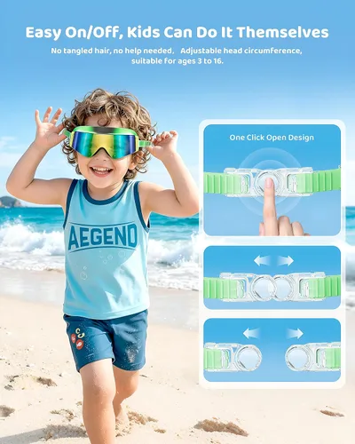 Miniatura 2 de Aegend Paquete de 2 gafas de natación para niños, marco grande, antivaho, silicona suave, a prueba de fugas, protección UV para niños y niñas de 3 a