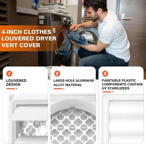 Miniatura 2 de Beaquicy - Cubierta de ventilación de secadora de 4 pulgadas - Tapa de escape blanca para exteriores con pantalla de protección de plagas integrada