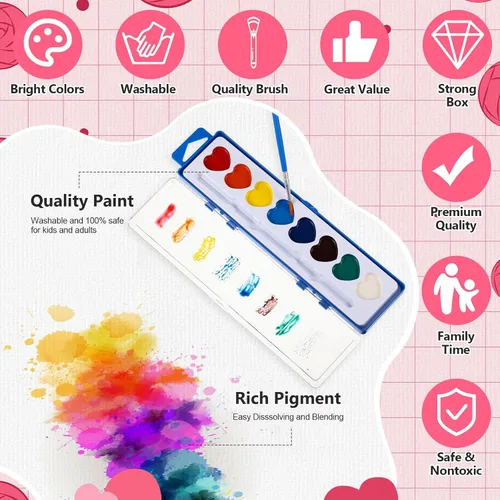 Miniatura 5 de Yeaqee Juego de 12 pinturas de acuarela de 8 colores lavables con pincel, recuerdos de fiesta, arte acuarela para adultos, regalos de fiesta del día
