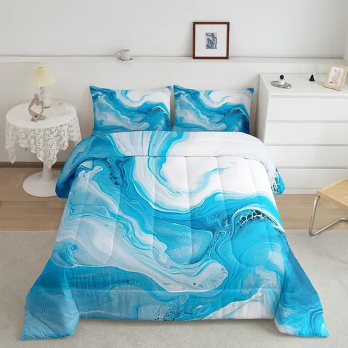 Miniatura 9 de Erosebridal Juego de edredón a rayas azules, juego de ropa de cama tamaño King, juego de ropa de cama moderno minimalista y colecciones con temática
