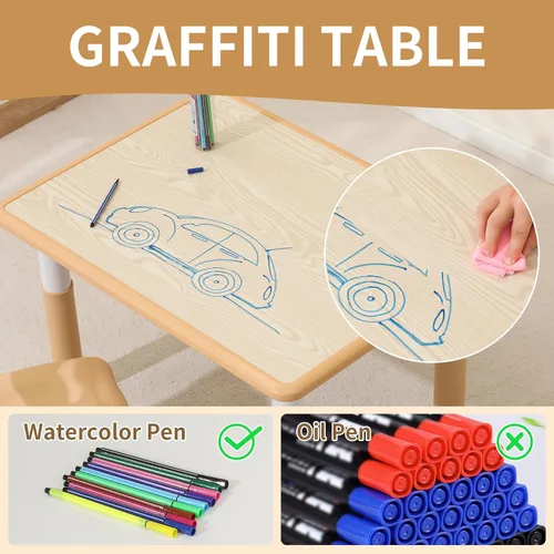 Miniatura 4 de Hulaibit Mesa y 2 sillas para niños pequeños, juego de mesa y sillas para niños de altura ajustable, 31.5 pulgadas de largo x 23.6 pulgadas