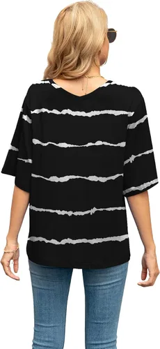Miniatura 6 de SUEANI - Camiseta de cuello en V para mujer, diseño holgado con manga 34 acampanada