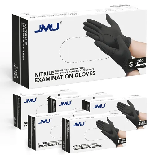 JMU Guantes de nitrilo negros, tamaño pequeño, caja de 1200, guantes de examen de nitrilo de 3.5 mil, sin látex, sin polvo